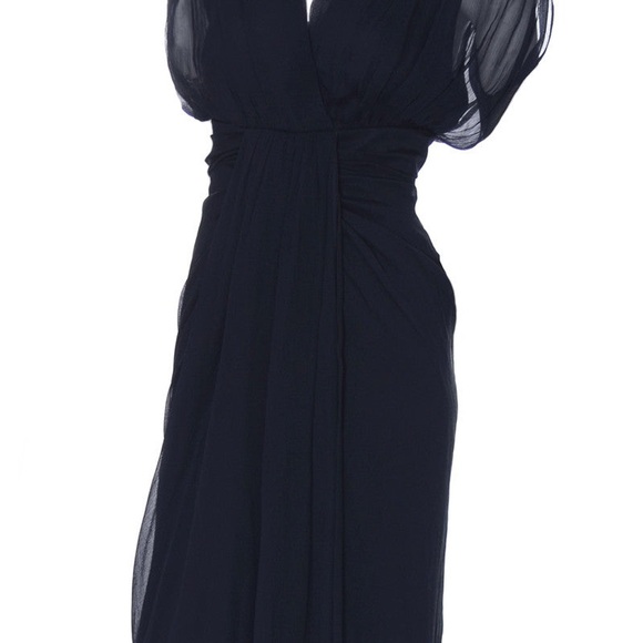 DIANE VON FURSTENBERG SILK CHIFFON DRESS NAVY BLUE GRECIAN DRAPING nwot sz 8 - Picture 4 of 12